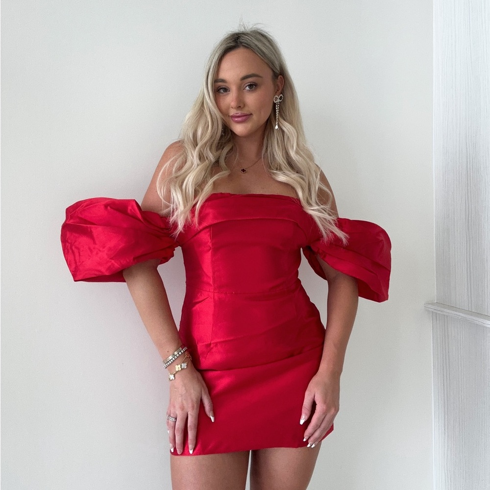 Luxxel Red Dress With Puffy Sleves